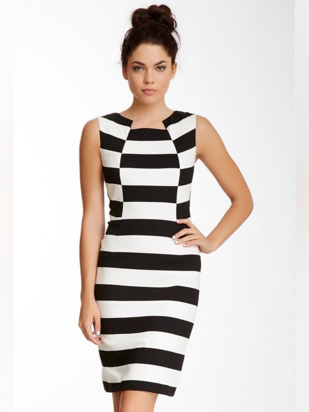 Trina Turk Black and Grey Striped Shift Dress - Size 8
